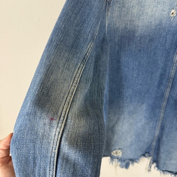 Free People Moonchild Embroidered Distressed Shirt Jean Jacket - Picture 9 of 9